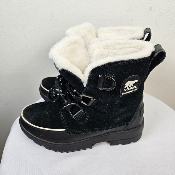 Sorel Tivoli 1vWP Winter Boots Size 7 Black White Fleece Lining - Picture 8 of 11